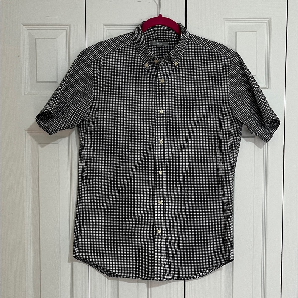 Uniqlo Black and White Micro-Check Button-Down Shirt